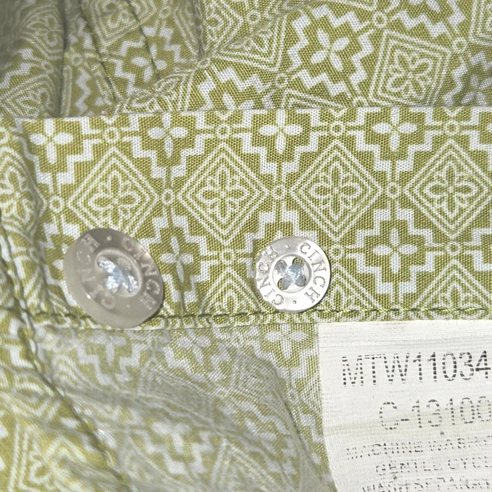 Cinch Button Down Shirt Men's‎ Size XL Lime Green Geometric Print Long Sleeve